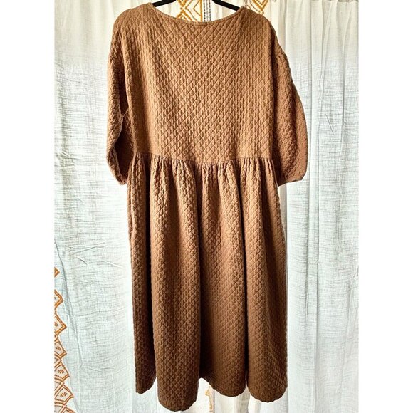 Hansel From Basel Sonja Quilted Dress (Size 1 or S) Camel Midi Modest Oversized - Picture 7 of 13